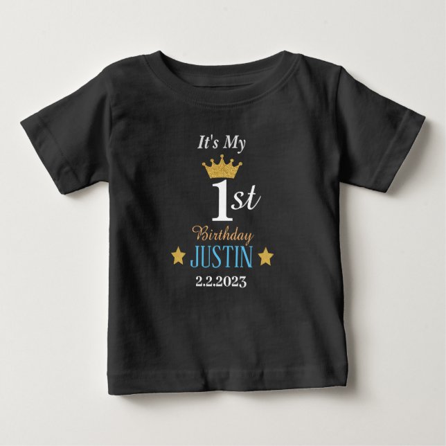 Camiseta De Bebé Elegante personalizado 1 cumpleaños corona de oro  (Anverso)