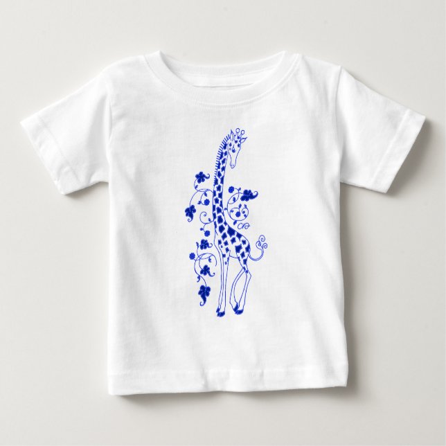 Camiseta De Bebé Elegante té de jirafa para niños ~Azul (Anverso)