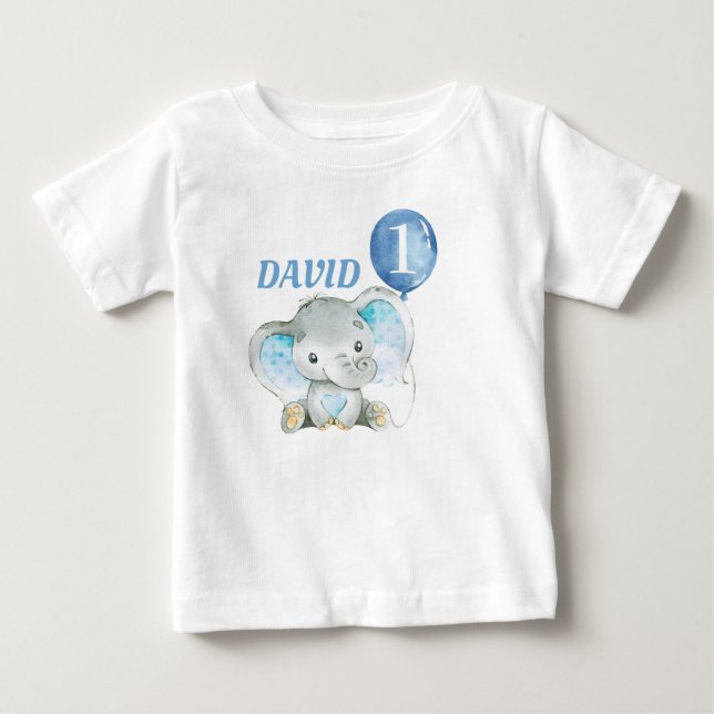Camiseta De Bebé Elephant Jungle Blue Baby Boy Cumpleaños (Anverso)