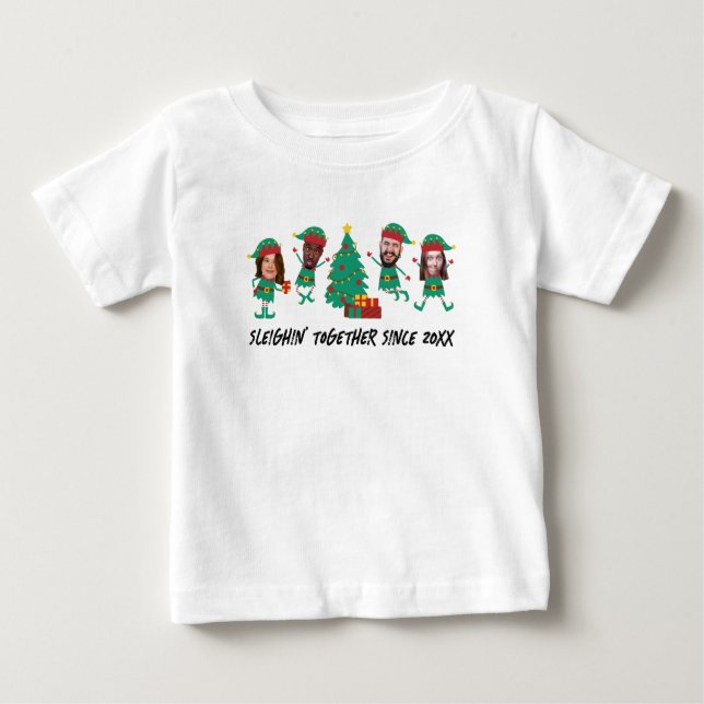 Camiseta De Bebé Elf, Navidades de fotografía de cara divertida y p (Anverso)