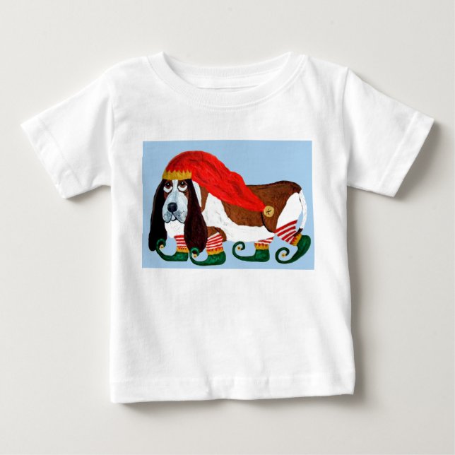 Camiseta De Bebé Elfo Basset Hound de Navidad (Anverso)
