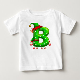 Camiseta De Bebé Elfo de Navidad Letra B Personaje de Dibujos Anima