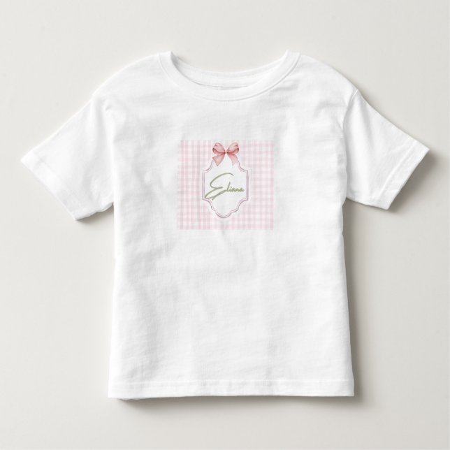 Camiseta De Bebé Eliana Personalizada Pink Bow & Gingham Print (Anverso)
