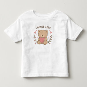 Camiseta De Bebé Elige Oso de Peluche Lindo que Sostiene Corazón