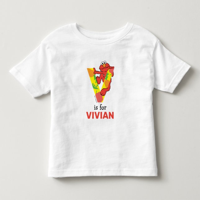 Camiseta De Bebé Elmo Alphabet | V Verduras (Anverso)