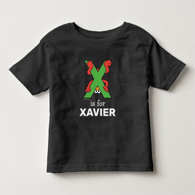 Camiseta De Bebé Elmo Alphabet | X Verde (Anverso)