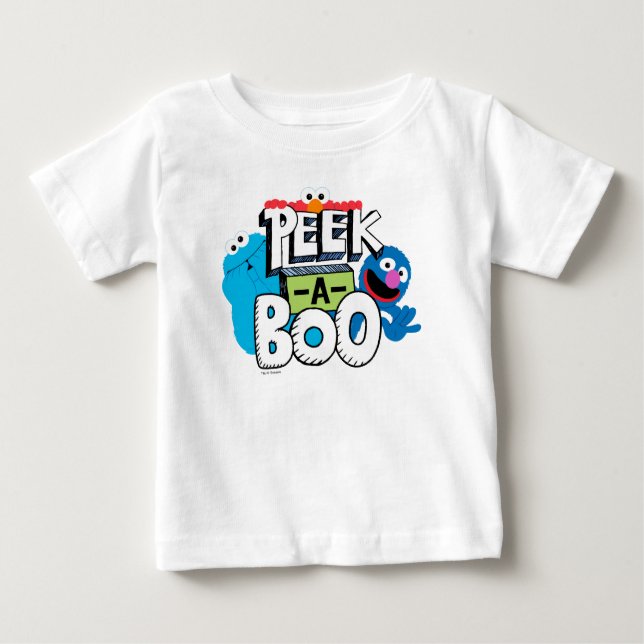 Camiseta De Bebé Elmo, Cookie y Grover | Peek-a-Boo (Anverso)