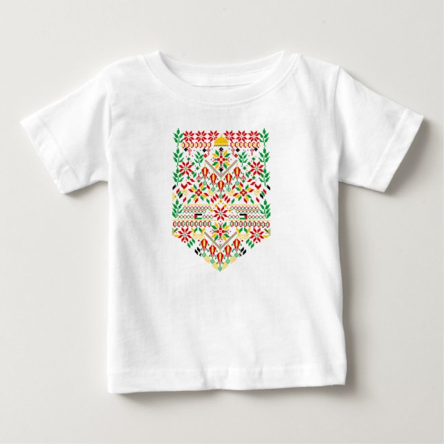 Camiseta De Bebé Embrodería tradicional de Palestina Tatreez (Anverso)