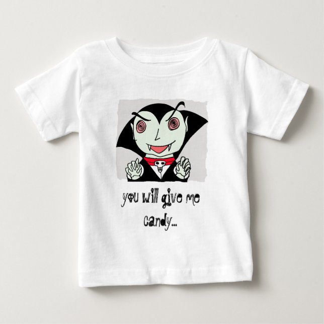 Camiseta De Bebé embrome a Drácula, usted me dará el caramelo… (Anverso)