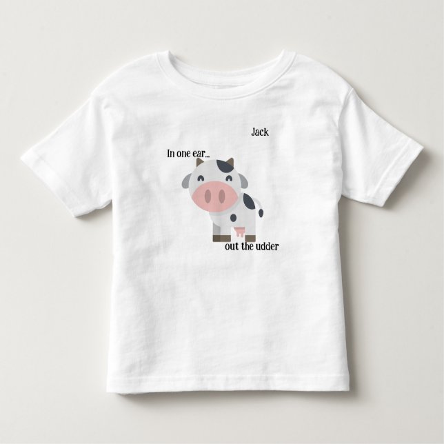 Camiseta De Bebé "En un oído..." Personalizable Cow Pun (Anverso)