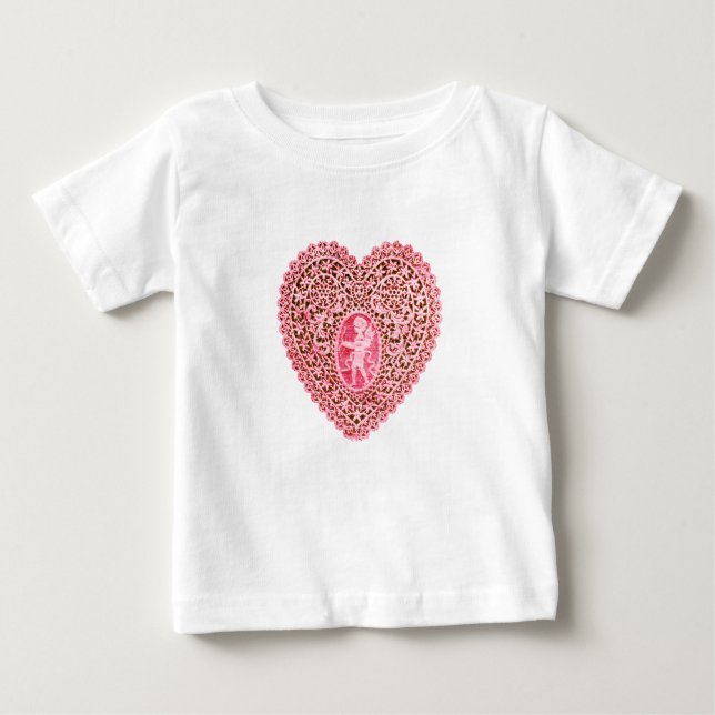 Camiseta De Bebé ENCANTADO CORAZÓN DE RANDAS, Rosa Rojo (Anverso)