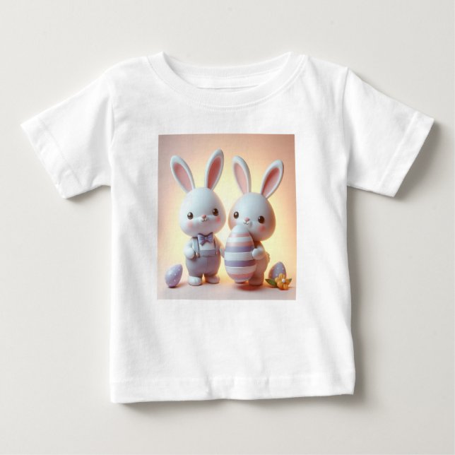 Camiseta De Bebé Encantador conejo de Pascua 3D con huevo festivo (Anverso)