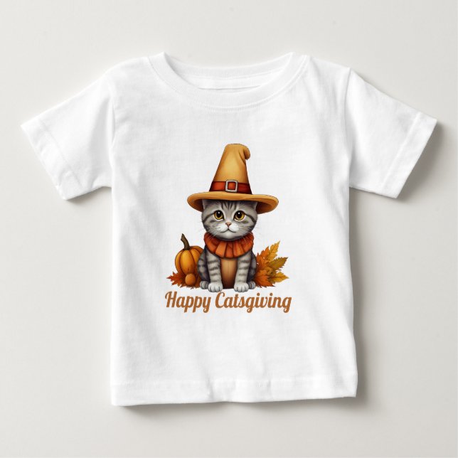 Camiseta De Bebé Encantador gato festivo de Acción de Gracias disfr (Anverso)