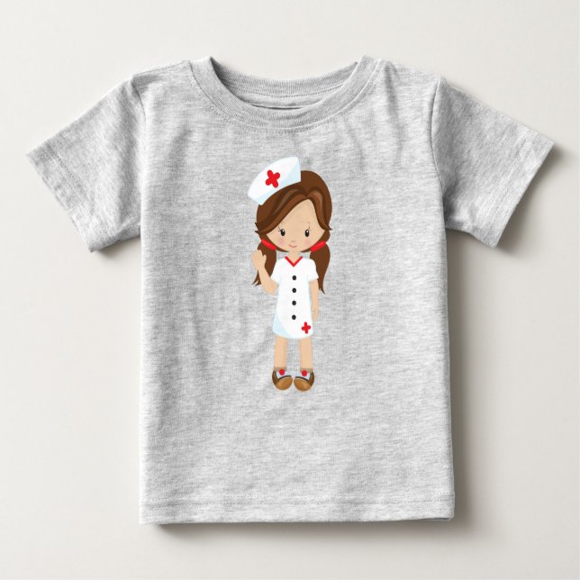 Camiseta De Bebé Enfermera, Medicina, Doctor, Chica Linda, Cabello  (Anverso)