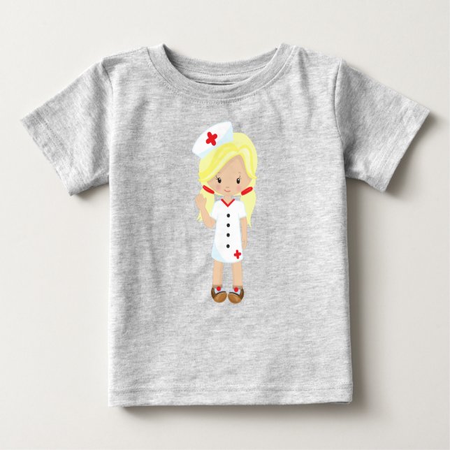 Camiseta De Bebé Enfermera, Medicina, Doctor, Chica Linda, Cabello  (Anverso)
