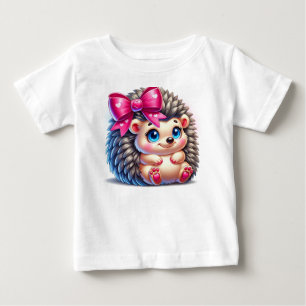 Camiseta De Bebé Erizo de dibujos animados adorable con lazo rosa
