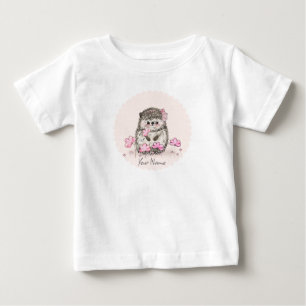 Camiseta De Bebé Erizo Lindo Flores Rosas Nombre