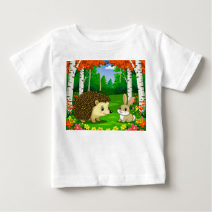 Camiseta De Bebé Erizo lindo y conejo en un bosque brillante