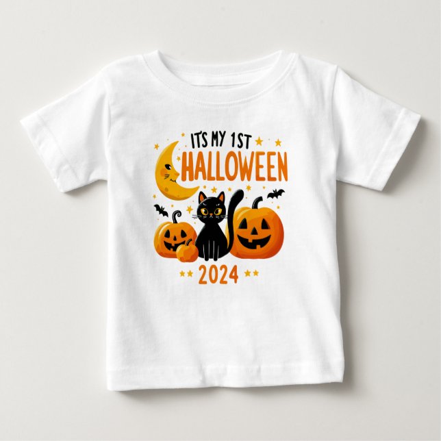 Camiseta De Bebé Es mi 1er calabacín de Halloween Gato negro (Anverso)
