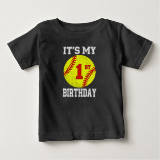 Camiseta De Bebé Es mi cumpleaños número 1 niña softball 1 año de e
