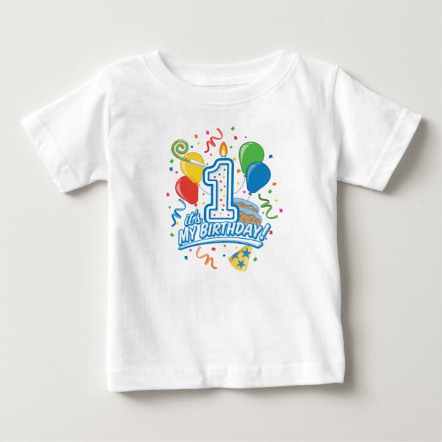 Camiseta De Bebé ¡Es mi cumpleaños! Un niño de un año Tee (Anverso)