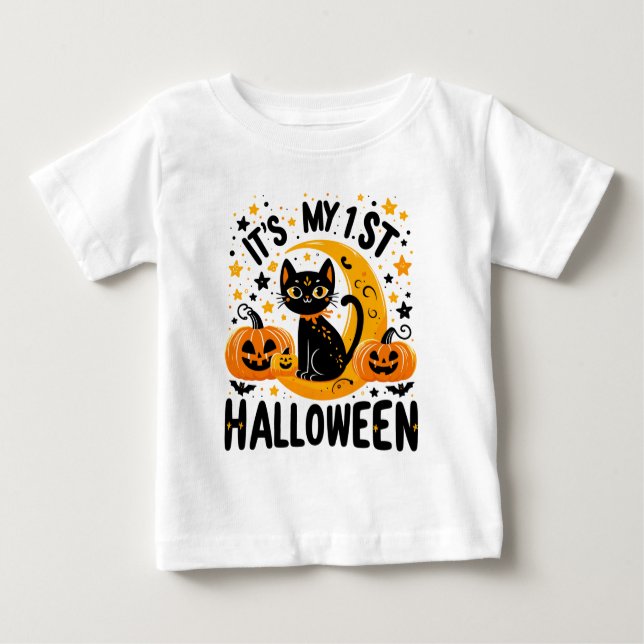 Camiseta De Bebé Es mi primer gato negro de calabaza de Halloween (Anverso)