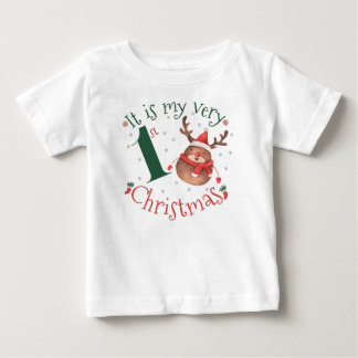 Camiseta De Bebé Es mi primera acuarela navideña reno