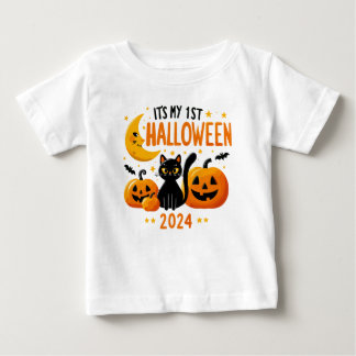 Camiseta De Bebé Es mi primera calabaza de Halloween Gato Negro