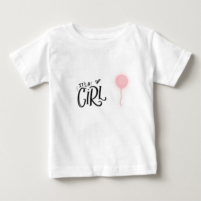 Camiseta De Bebé Es un Chica con globo rosa (Anverso)
