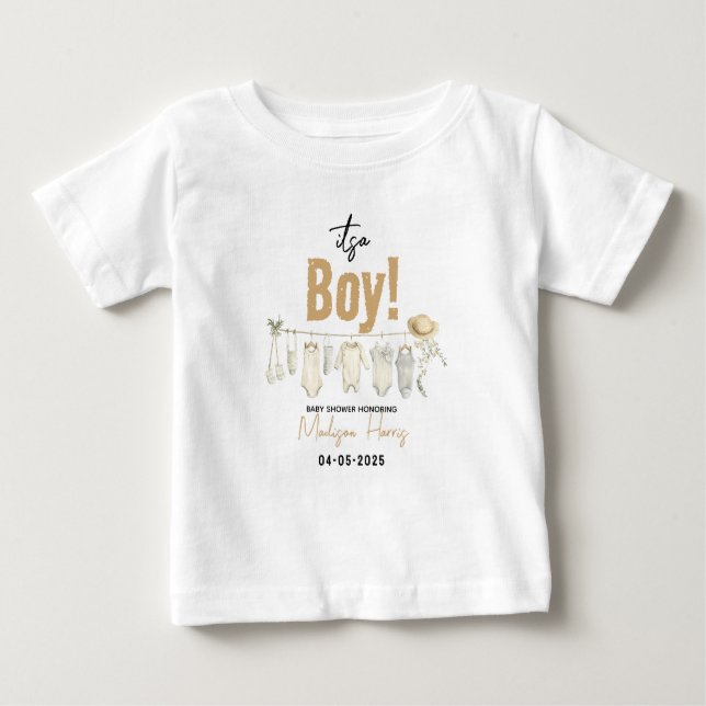 Camiseta De Bebé ¡Es un niño! Baby Shower azul - dulce y dulce (Anverso)