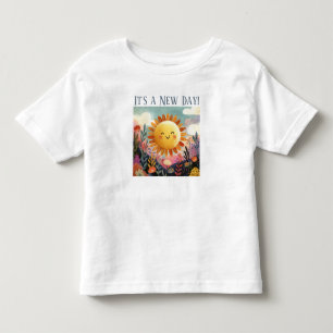 Camiseta De Bebé ¡Es un Nuevo Día! Sol Sonriente Sobre Jardín de Fl