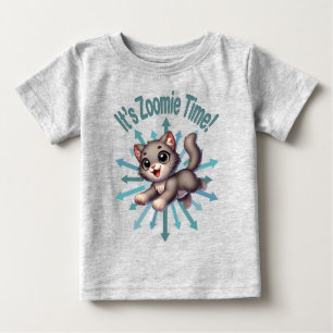 Camiseta De Bebé Es Zoomie Time Cute Gris y Gato Blanco
