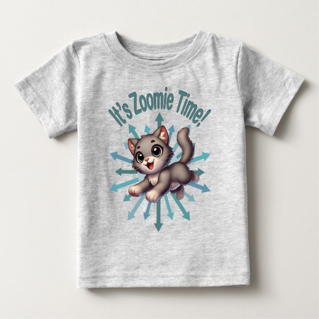 Camiseta De Bebé Es Zoomie Time Cute Gris y Gato Blanco (Anverso)