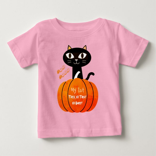 Camiseta De Bebé Escandaloso Naranja Calabaza de gato negro mi prim (Anverso)
