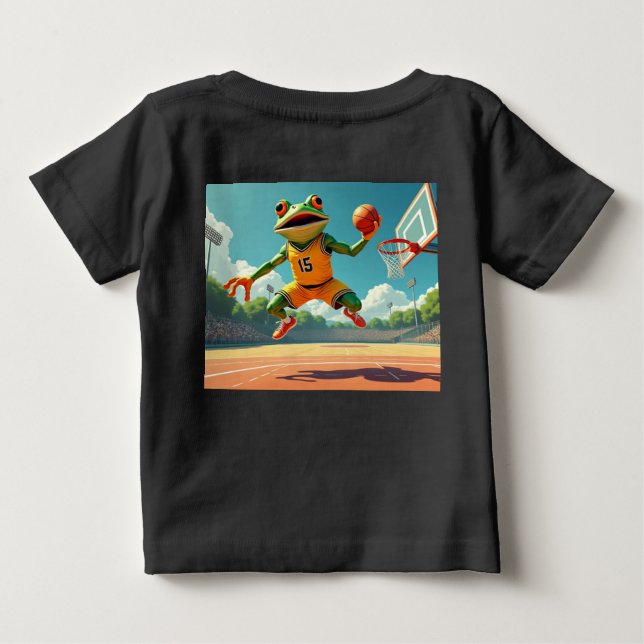 Camiseta De Bebé Escena completa de Basketball Frog con bebé de cam (Reverso)
