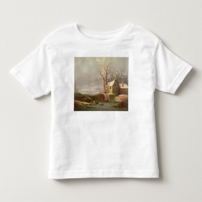 Camiseta De Bebé Escena de la nieve con el molino y las cabañas (Anverso)