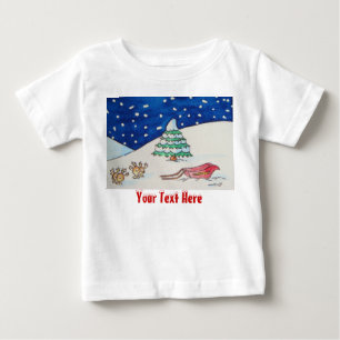 Camiseta De Bebé Escena de la nieve de renos con trineos y árboles