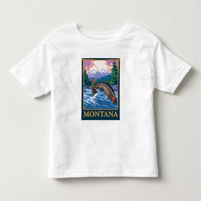 Camiseta De Bebé Escena de la pesca con mosca - Montana (Anverso)