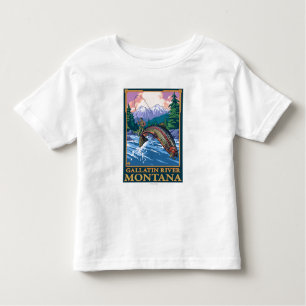 Camiseta De Bebé Escena de la pesca con mosca - río de la galatina,