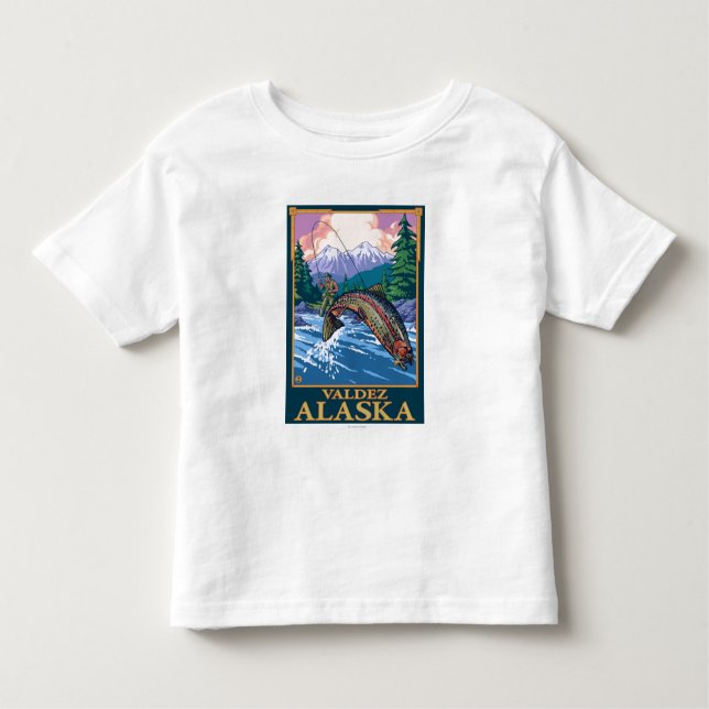 Camiseta De Bebé Escena de la pesca con mosca - Valdez, Alaska (Anverso)