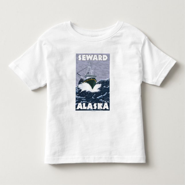 Camiseta De Bebé Escena del barco de pesca - Seward, Alaska (Anverso)