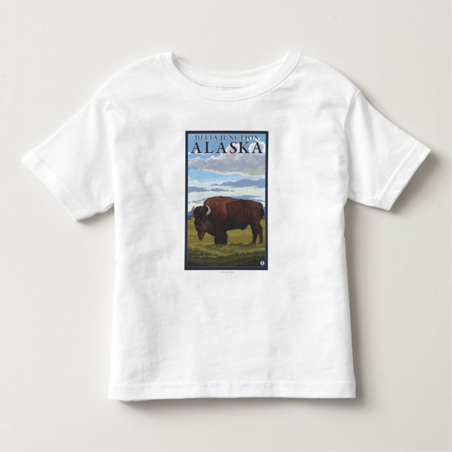 Camiseta De Bebé Escena del bisonte - empalme del delta, Alaska (Anverso)