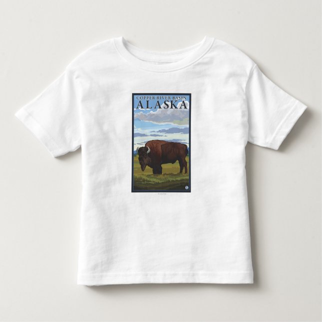 Camiseta De Bebé Escena del bisonte - lavabo del río Copper, Alaska (Anverso)