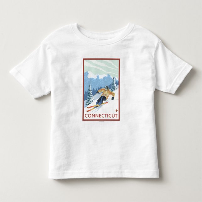 Camiseta De Bebé Escena del esquiador de ConnecticutDownhill (Anverso)