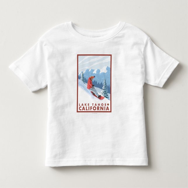 Camiseta De Bebé Escena del Snowboarder - el lago Tahoe, California (Anverso)