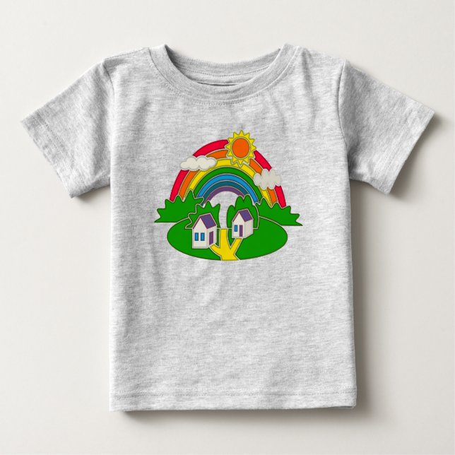 Camiseta De Bebé Escena rural personalizado con arcoiris y casa de  (Anverso)