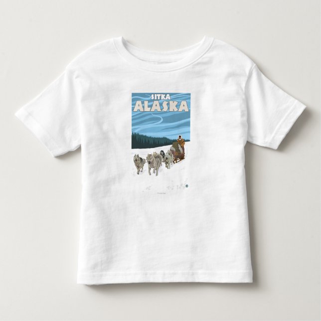 Camiseta De Bebé Escena Sledding del perro - Sitka, Alaska (Anverso)