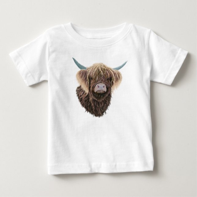 Camiseta De Bebé Escocia Highland Cow Charlie con pelo resistente (Anverso)
