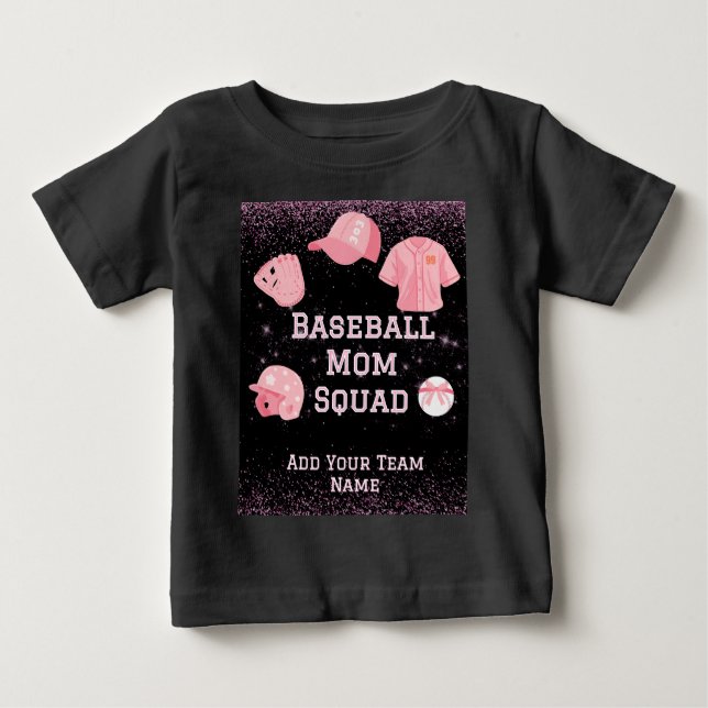 Camiseta De Bebé Escuadrón de mamás de béisbol personalizado con nú (Anverso)