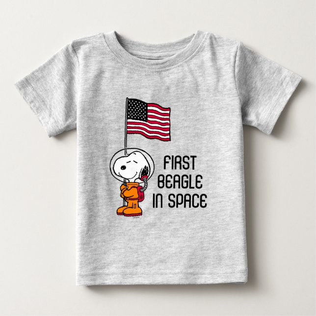 Camiseta De Bebé ESPACIO | Snoopy Con Astronauta De Bandera (Anverso)